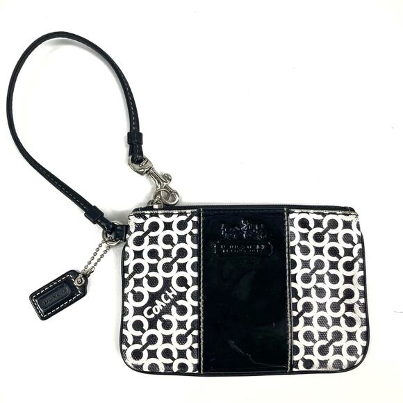 COACH Y2K Black Patent & Canvas Wristlet | Vintage Mini Bag Monogram Logo Print - Picture 1 of 15